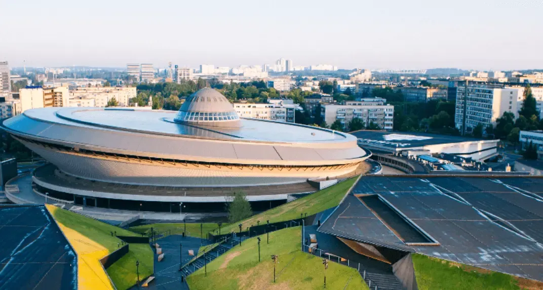 Aerial view of the Spodek arena and congress centre in Katowice, host of the European Liquid Gas Congress.